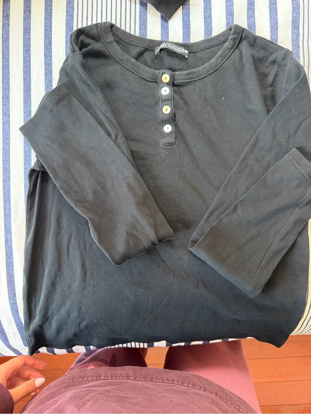 Zara Black Long-Sleeve Henley Top
